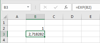 Exponential functions using EXP() in cells in Excel spreadsheets
