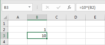 Inverse log(x) in cells in Excel spreadsheets