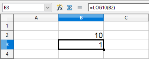 The common logarithm in cells in Calc spreadsheets