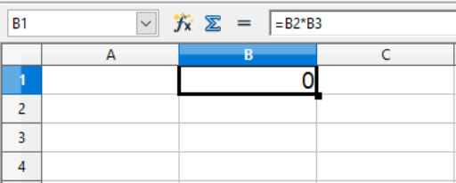 Multiplication without any values in the cells in a Calc spreadsheet