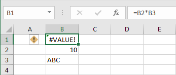 Multiplication using invalid values in the cells in an Excel spreadsheet