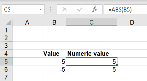 Numeric values in cells in an Excel spreadsheet
