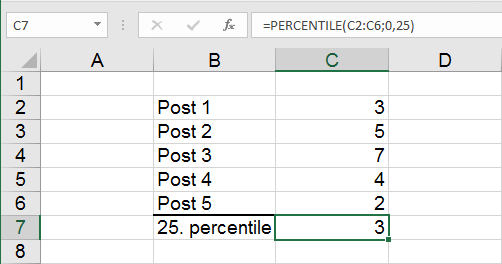 Percentiles for values in cells in Excel spreadsheets
