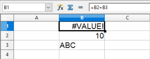 Addition using invalid value in the cells in a Calc spreadsheet