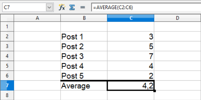 Average value for values in cells in Calc spreadsheets