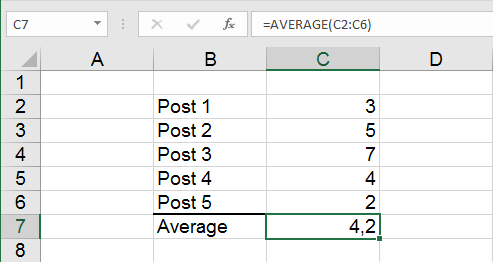 Average value for values in cells in Excel spreadsheets