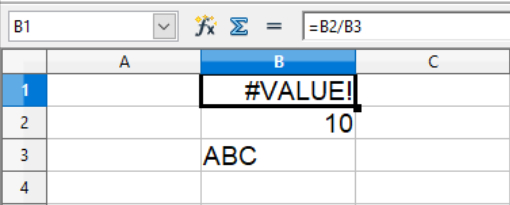 Division using invalid values in the cells in a Calc spreadsheet