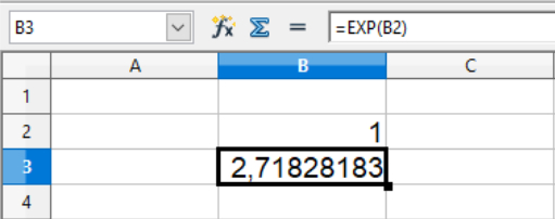 Exponential functions using EXP() in cells in Calc spreadsheets