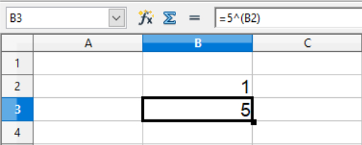 Exponential functions using ^ in cells in Calc spreadsheets