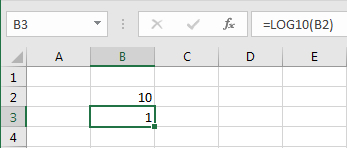 The common logarithm in cells in Excel spreadsheets