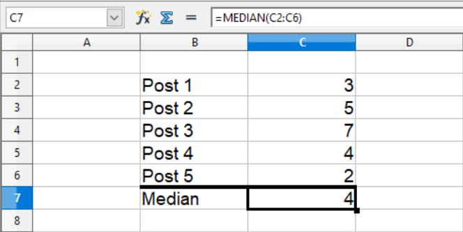 Median value for values in cells in Calc spreadsheets