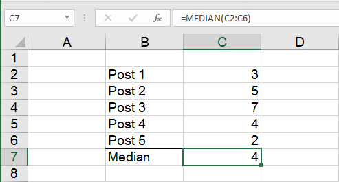Median value for values in cells in Excel spreadsheets