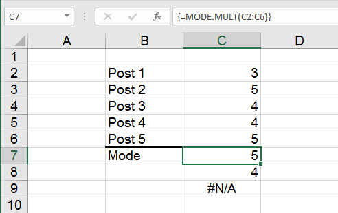 Mode using MODE.MULT() for values in cells in Excel spreadsheets