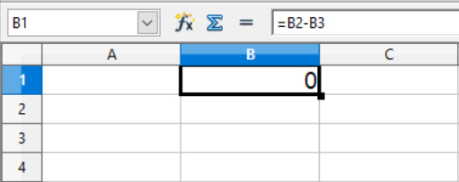 Subtraction without any values in the cells in a Calc spreadsheet