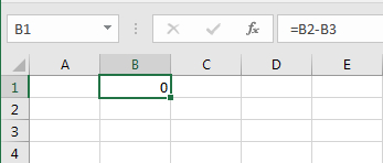 Subtraction without any values in the cells in an Excel spreadsheet