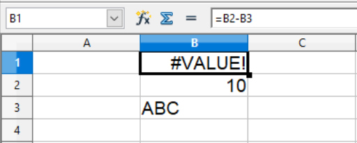 Subtraction using invalid values in the cells in a Calc spreadsheet