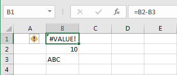 Subtraction using invalid values in the cells in an Excel spreadsheet