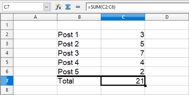 Summation of values in a string of cells in a Calc spreadsheet