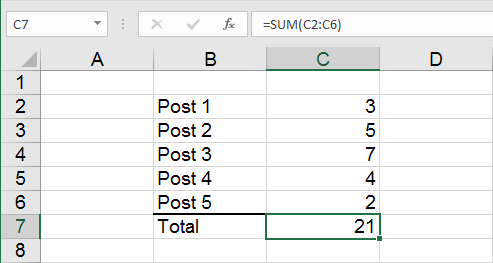Summation of values in a string of cells in an Excel spreadsheet