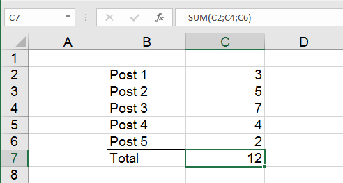 Summation of values in a collection of single cells in an Excel spreadsheet